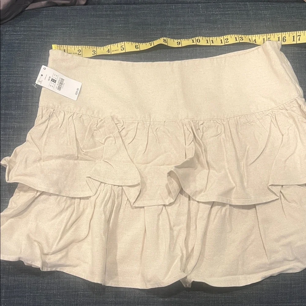 Linen Beige Ruffled Skirt - Picture 1 of 5